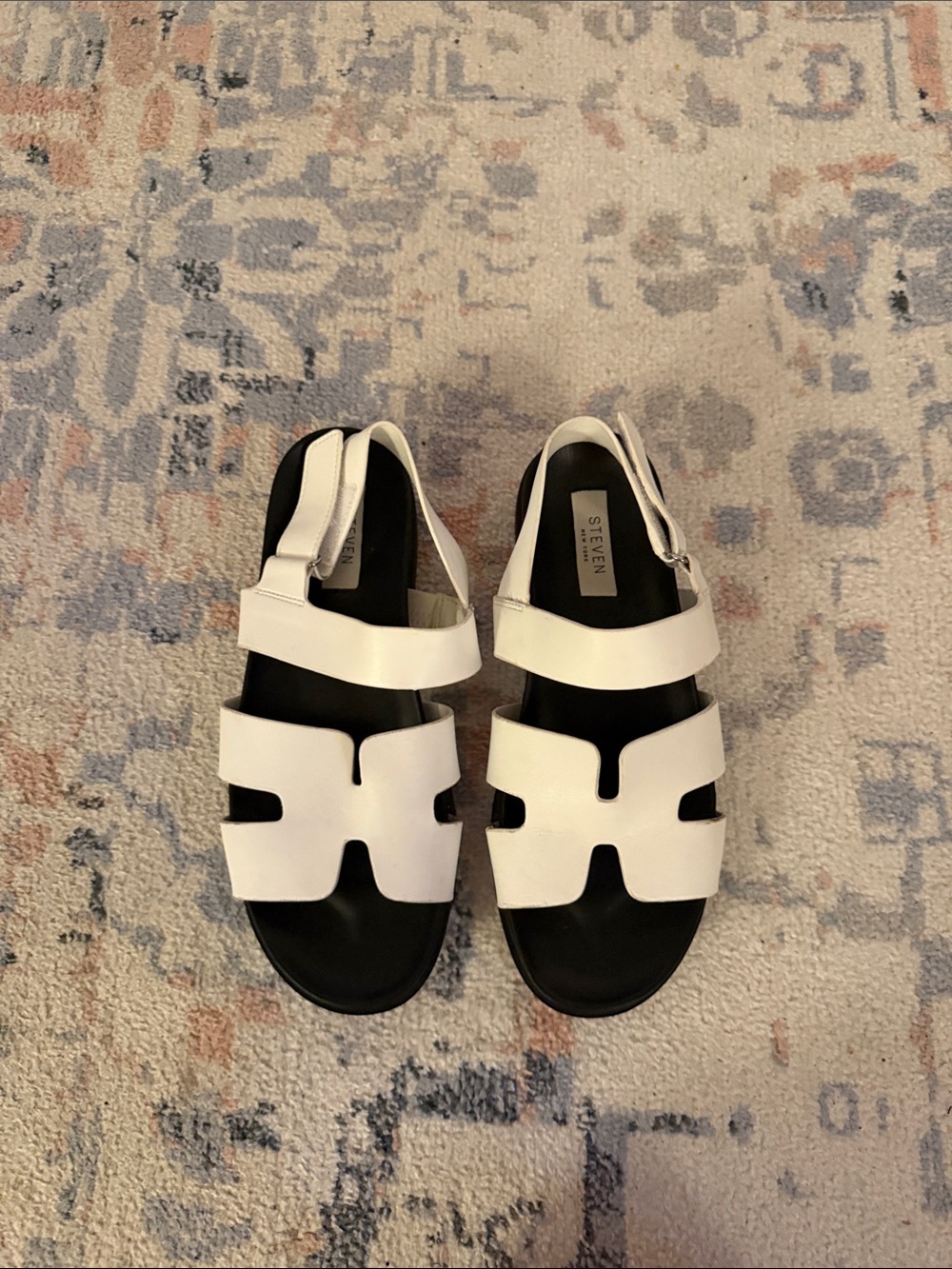 Steve Madden White and Black Cutout Slingback Sandals